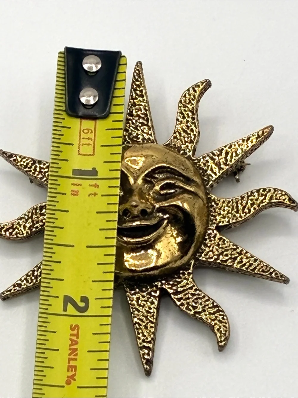 Vintage Robert Zentall Smiling Sun Celestial Brooch Gold Tone 70s
